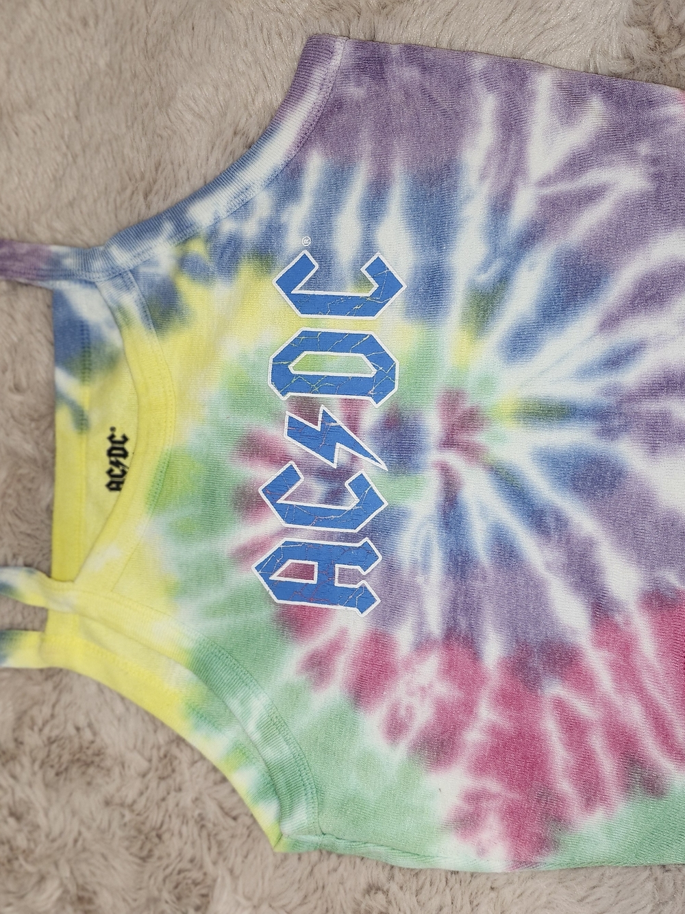 Y2K Style AC/DC Graphic Tie-Dye Crop Top